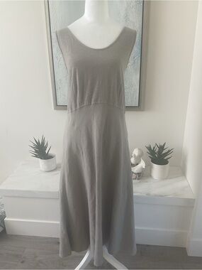 ***CUT LOOSE***Sleeveless A-Line Midi Linen Mix  Dress in  taupe/Beige